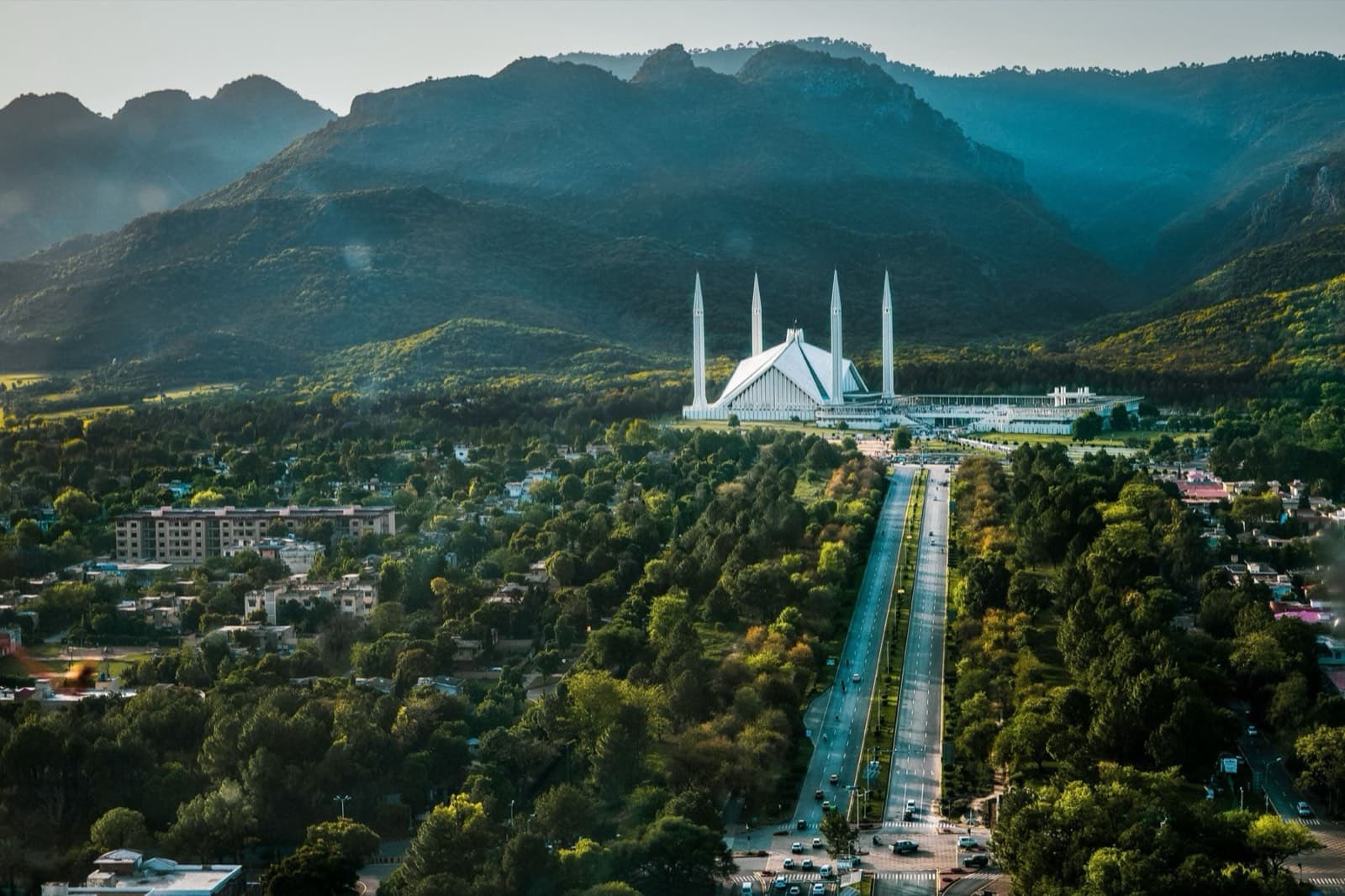 Faisal Mosque framed by the Margalla Hills, Islamabad